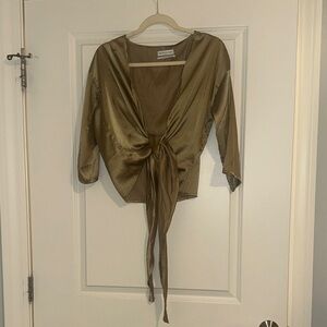 Urban Outfitters Metallic Gold Tie-Front Blouse